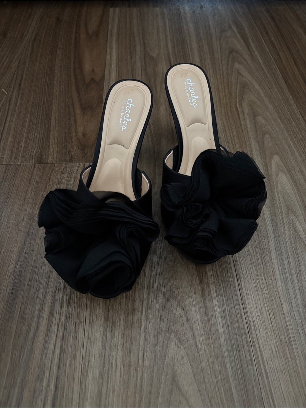 Charles By Charles David Black Ruffle Slide Mules